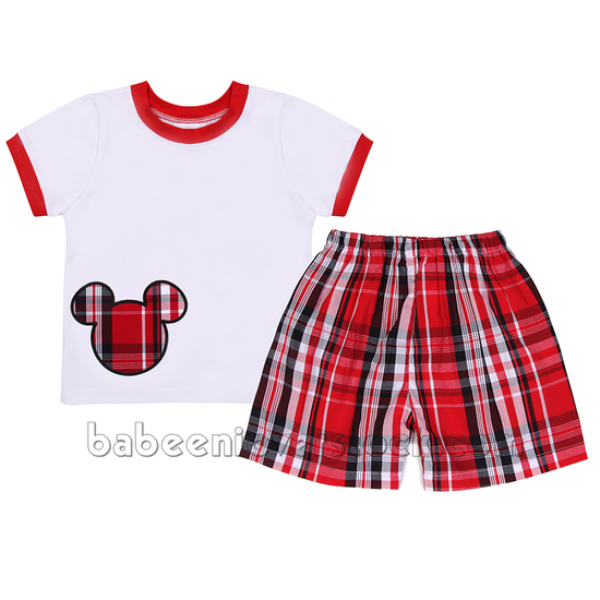 Cartoon mouse applique boy short set - BB1203